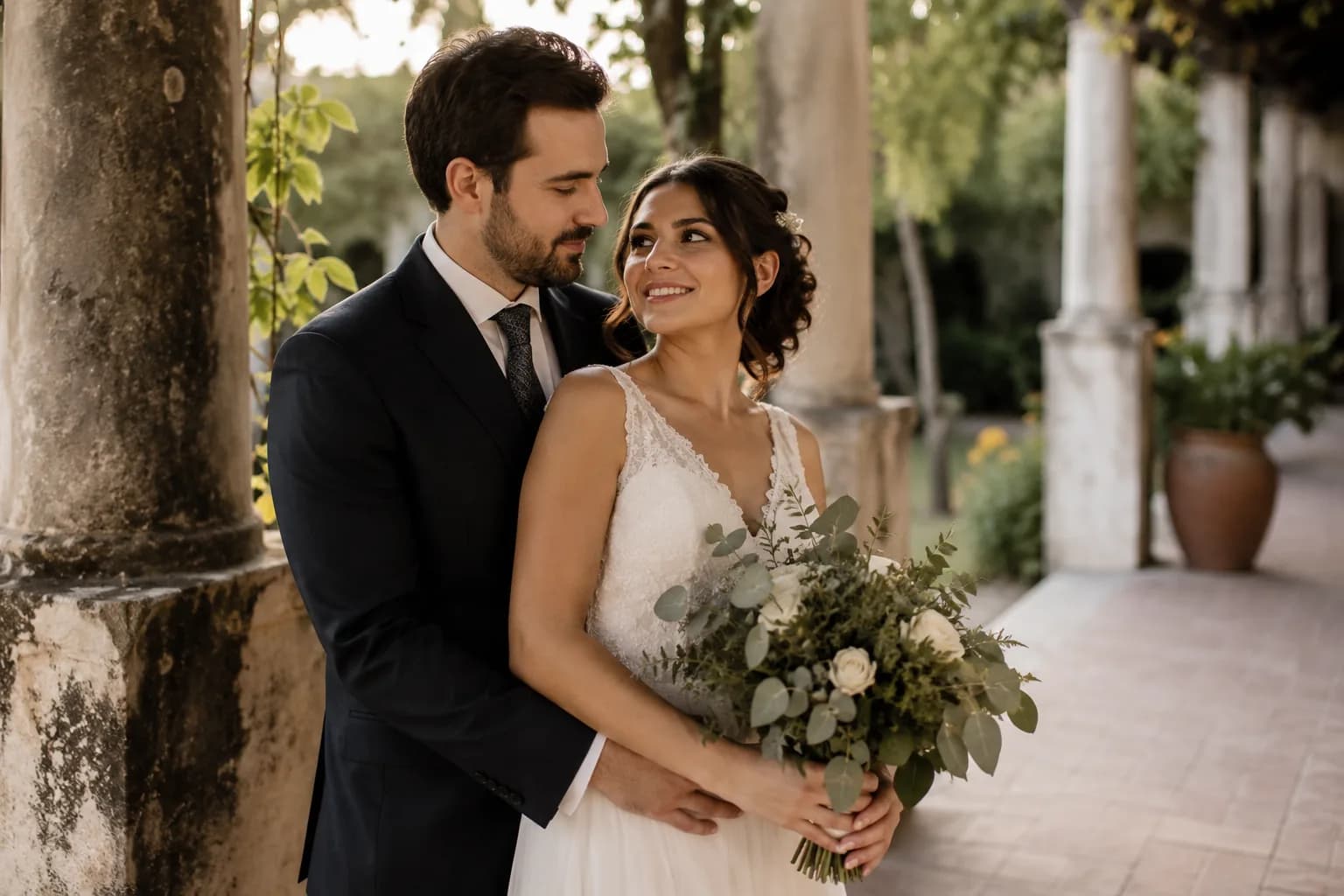 Pareja en una portada de invitación digital de boda con fotografía